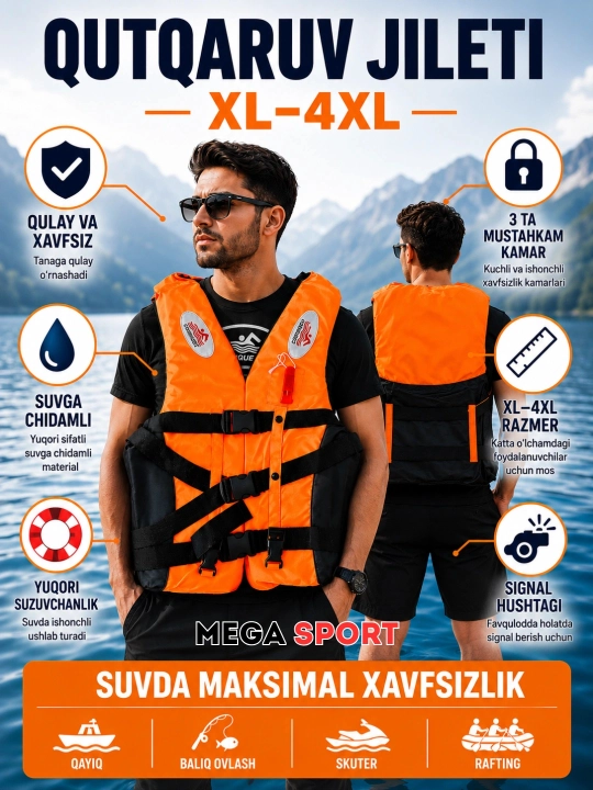 Qutqaruv jileti (Life Jacket) Yamaha uslubida, suv uchun xavfsizlik jileti - 