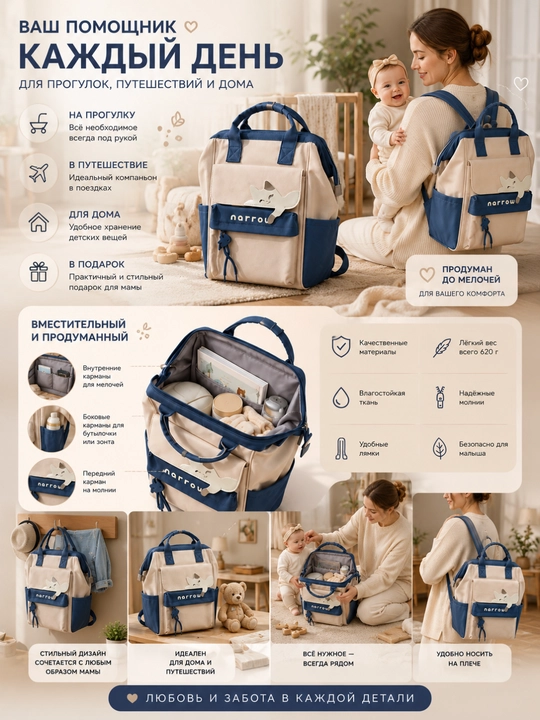 Yosh bolali onalar uchun sumka ryukzak, Mommy bag, bolalar buyumlari uchun keng sumka