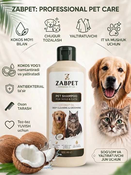 ZABPET it va mushuklar uchun professional shampun, 300 ml - 