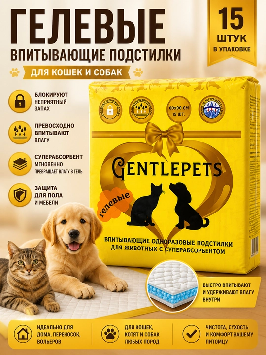 Gentlepets gel shimib oluvchi to‘shamalari, 60 * 90 (15 dona) - 