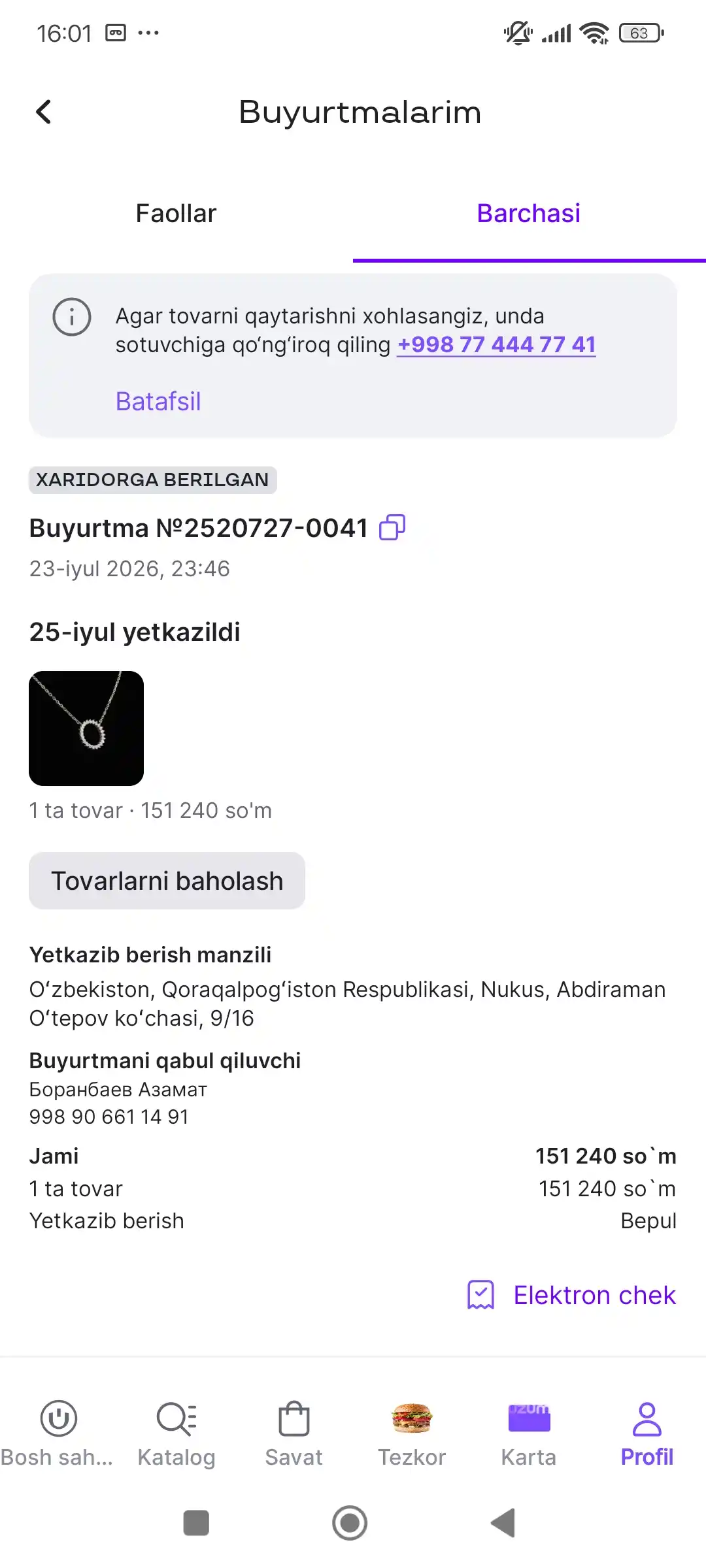 Ayollar uchun 925 probali kumush sepochka, kumush zanjir, bo‘yinga taqiladigan taqinchoq