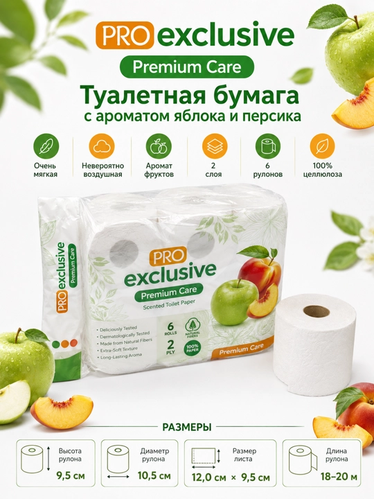 Royal Premium Care 6 rulonli 2 qavatli hojatxona qog‘ozi, laym va shaftoli hidli