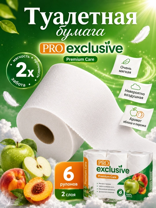 2 qavatli olma va shaftoli hidli yumshoq hojatxona qog‘ozi, 6 rulon