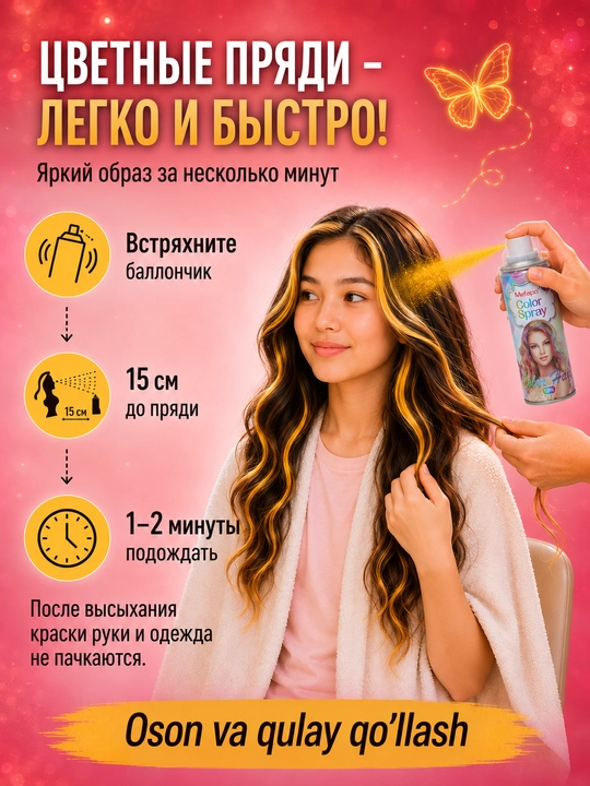 Детская спрей-краска для волос, смываемая без аммиака, цветные пряди без осветления Mefapo