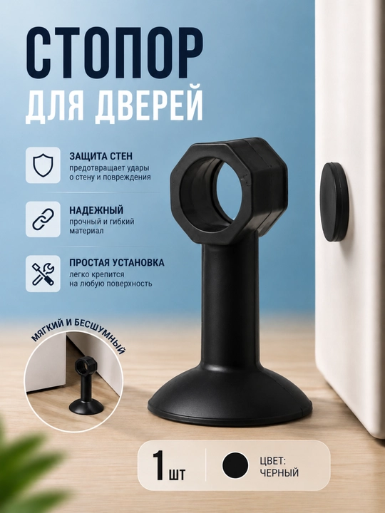 Силиконовый ограничитель для дверной ручки прозрачный, амортизатор от ударов, 1 шт - 