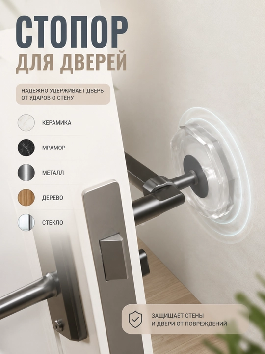 Силиконовый ограничитель для дверной ручки прозрачный, амортизатор от ударов, 1 шт
