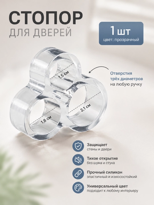 Силиконовый ограничитель для дверной ручки прозрачный, амортизатор от ударов, 1 шт