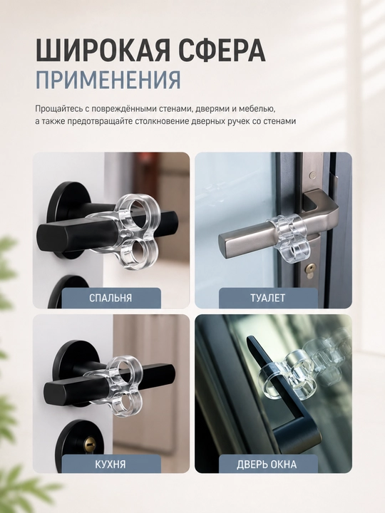 Силиконовый ограничитель для дверной ручки прозрачный, амортизатор от ударов, 1 шт