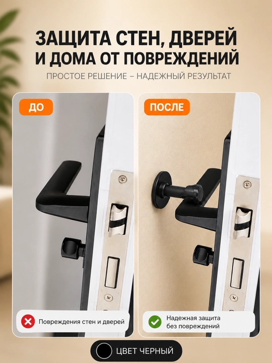 Защитный стоппер для дверной ручки прозрачный силиконовый, защита стены, комплект 1 шт