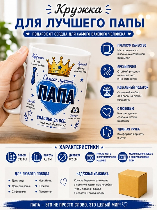 DADA dizaynli sovg‘a krujka, dada/ota uchun, 330 ml