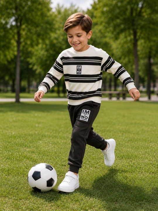 O‘g‘il bolalar uchun sport kostyumi, bahor-kuz, paxtali trikotaj, kofta va shim, 5–7 yosh