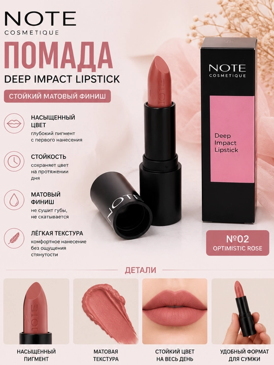 Матовая помада для губ NOTE Deep Impact Lipstick