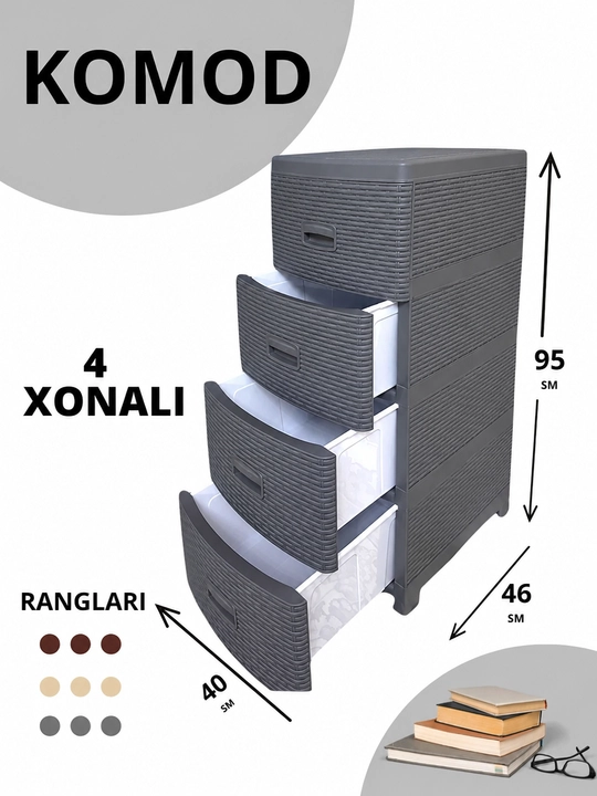 3, 4, qismli, ixcham, savat teksturali plastik tortma sandig'i