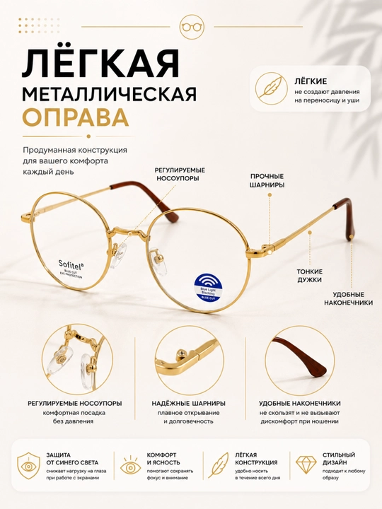 Очки для компьютера с фильтром синего света, металлическая оправа