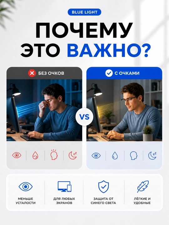 Компьютерные очки Blue Light с фильтром синего света и лёгкой металлической оправой