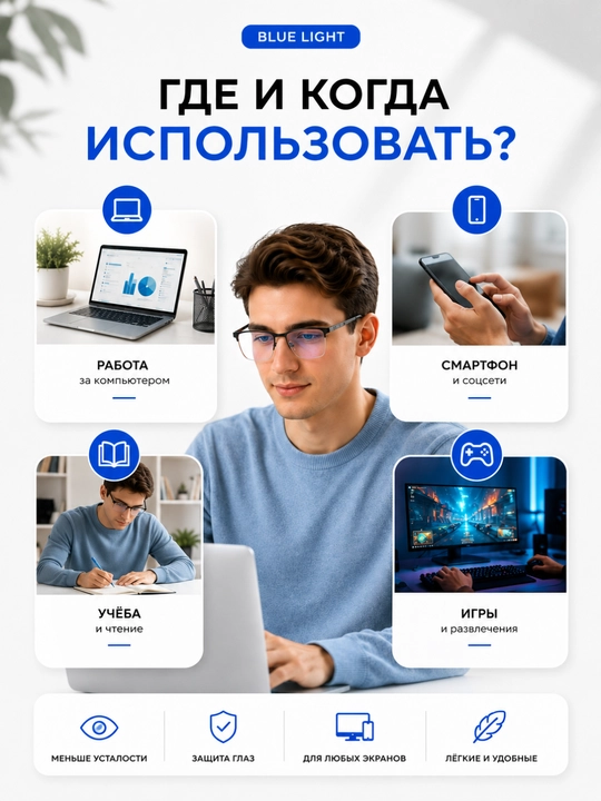 Компьютерные очки Blue Light с фильтром синего света и лёгкой металлической оправой
