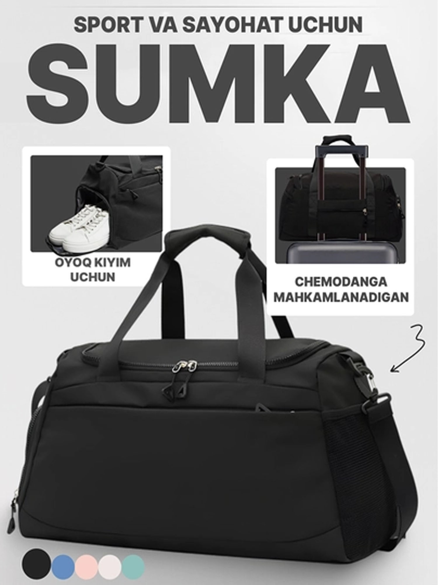 Sport sumkasi, fitnes uchun, sayohat uchun, qo‘l yuki, yo‘l sumkasi - 