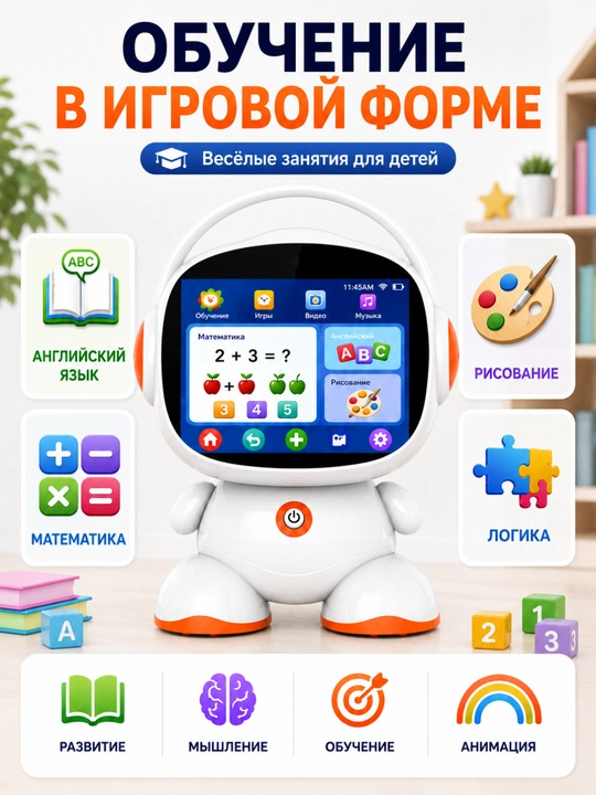 Детский планшет-робот с AI, 7" HD, Android, 2GB+32GB, Wi-Fi, караоке, видеозвонки