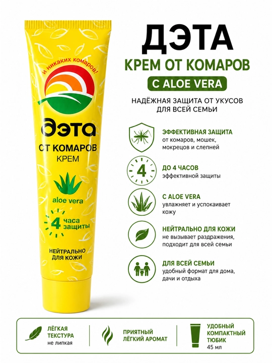 Chivinlarga qarshi "Deta" kremi аloe vera, 45 ml