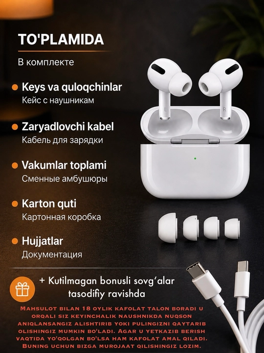 Simsiz quloqchinlar Pods Pro 2 ANC bluetooth naushnik Shovqinni kamaytirish funksiyasi bor