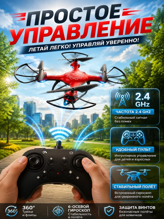 Квадрокоптер M8 Galaxy на радиоуправлении 2.4 GHz, с защитой, LED-подсветкой и трюками 360°