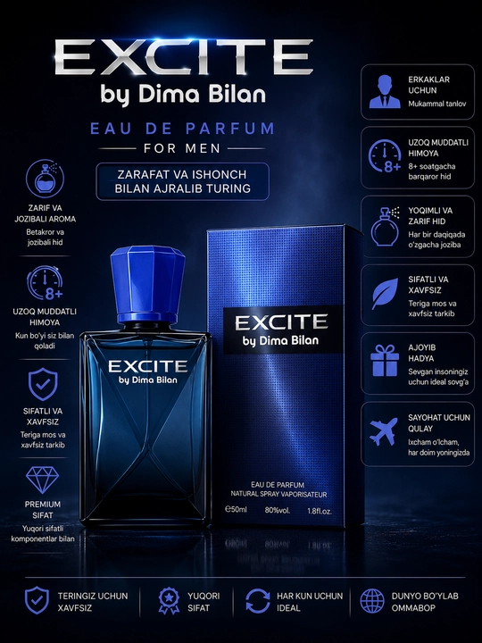 Erkaklar atiri EXCITE, parfumlangan suv, 50 ml - 