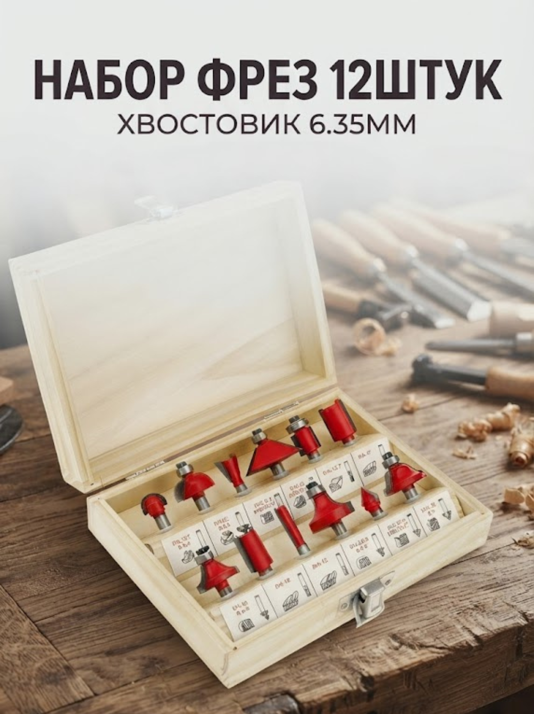 Фрезы набор 12 самых необходимых профилей фрез,Диаметр хвостовика составляет 6.35 мм - 