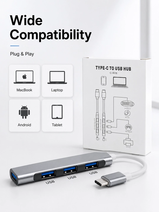 USB HUB Type-C razvetvitel 4 portli USB 3.0 adapter noutbuk va MacBook uchun (C-809)