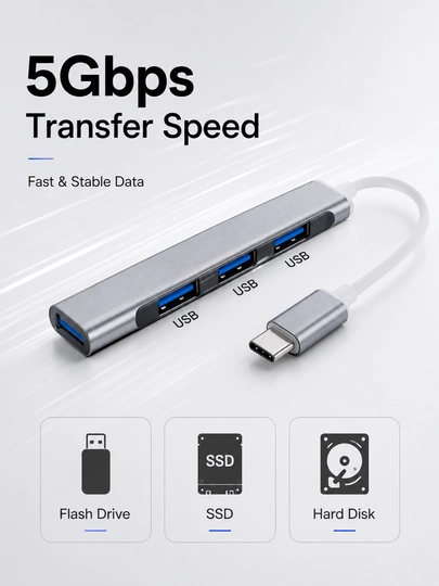 USB HUB Type-C разветвитель 4 портовый USB 3.0 адаптер для ноутбука и MacBook (C-809) - 