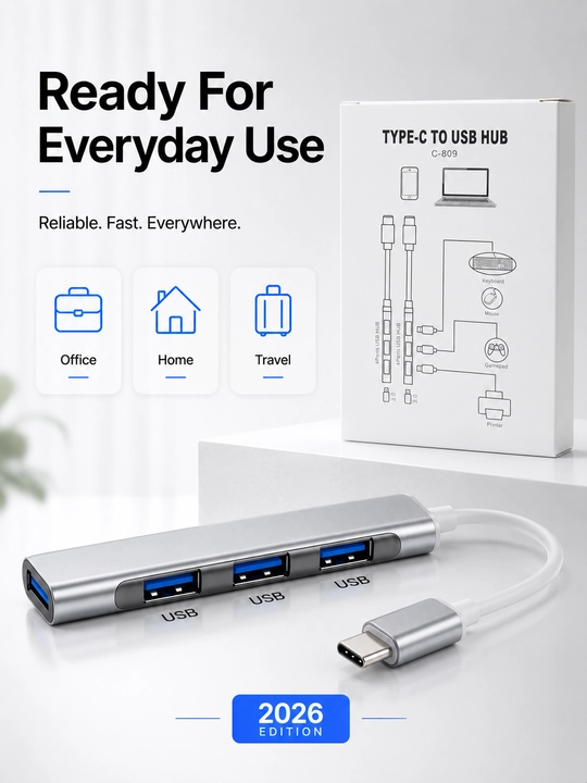 USB HUB Type-C razvetvitel 4 portli USB 3.0 adapter noutbuk va MacBook uchun (C-809)