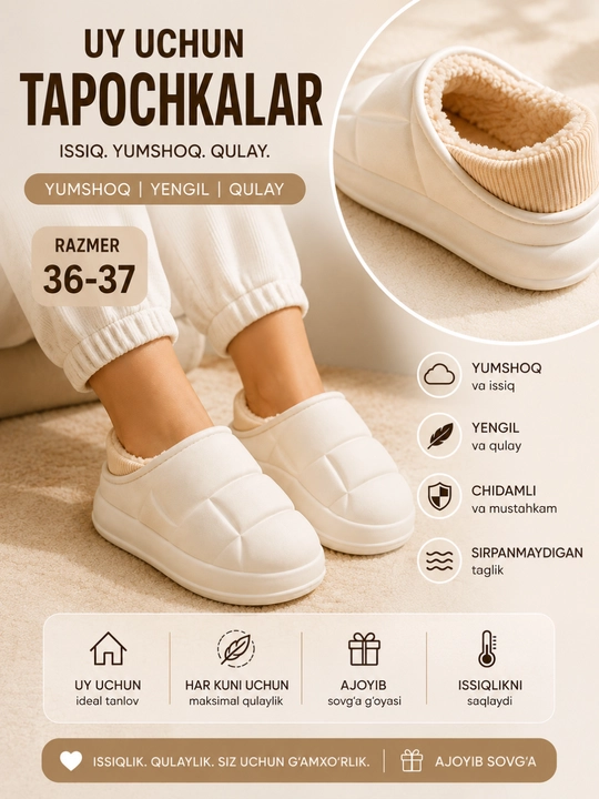 Теплые домашние тапочки женские, мягкие, зимние, размер 36–37