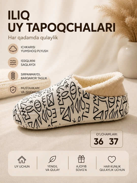 Теплые домашние тапочки женские, мягкие, зимние, размер 36–37