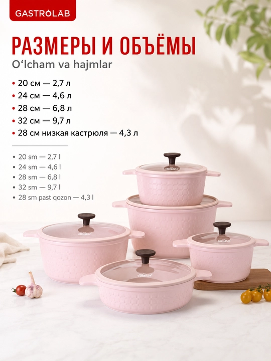 UAKEEN qozon va kastryul to‘plami, 5 ta buyum, kuyishga qarshi qoplama bilan