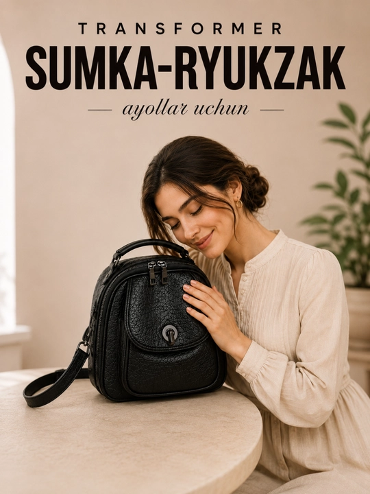 Sumka ryukzak ayollar uchun, transformer, sig'imli, yumshoq qulay ixcham universal ekoteri