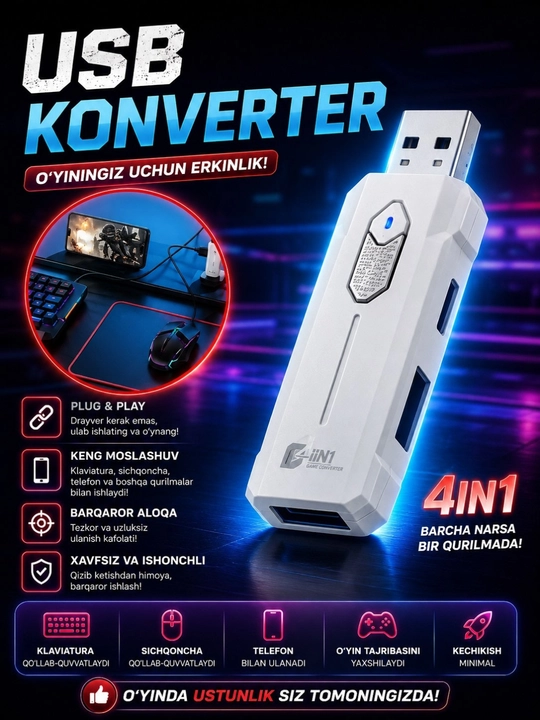 Telefon, planshet uchun geympad klaviatura va sichqoncha