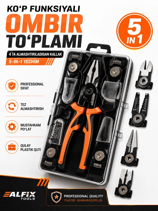 Ombir universal almashtiriladigan uchli nabor 5 dona professional asboblar to‘plami - 