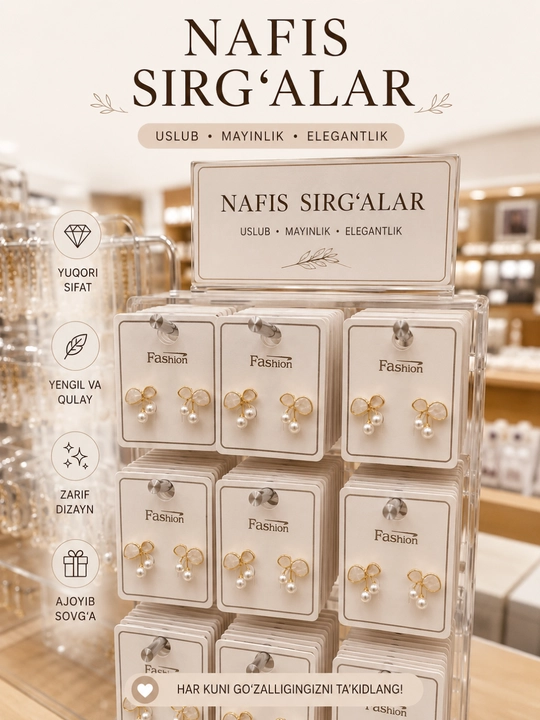 Ayollar uchun kapalak shaklli nafis zirak – pushti bijuteriya sirg'a