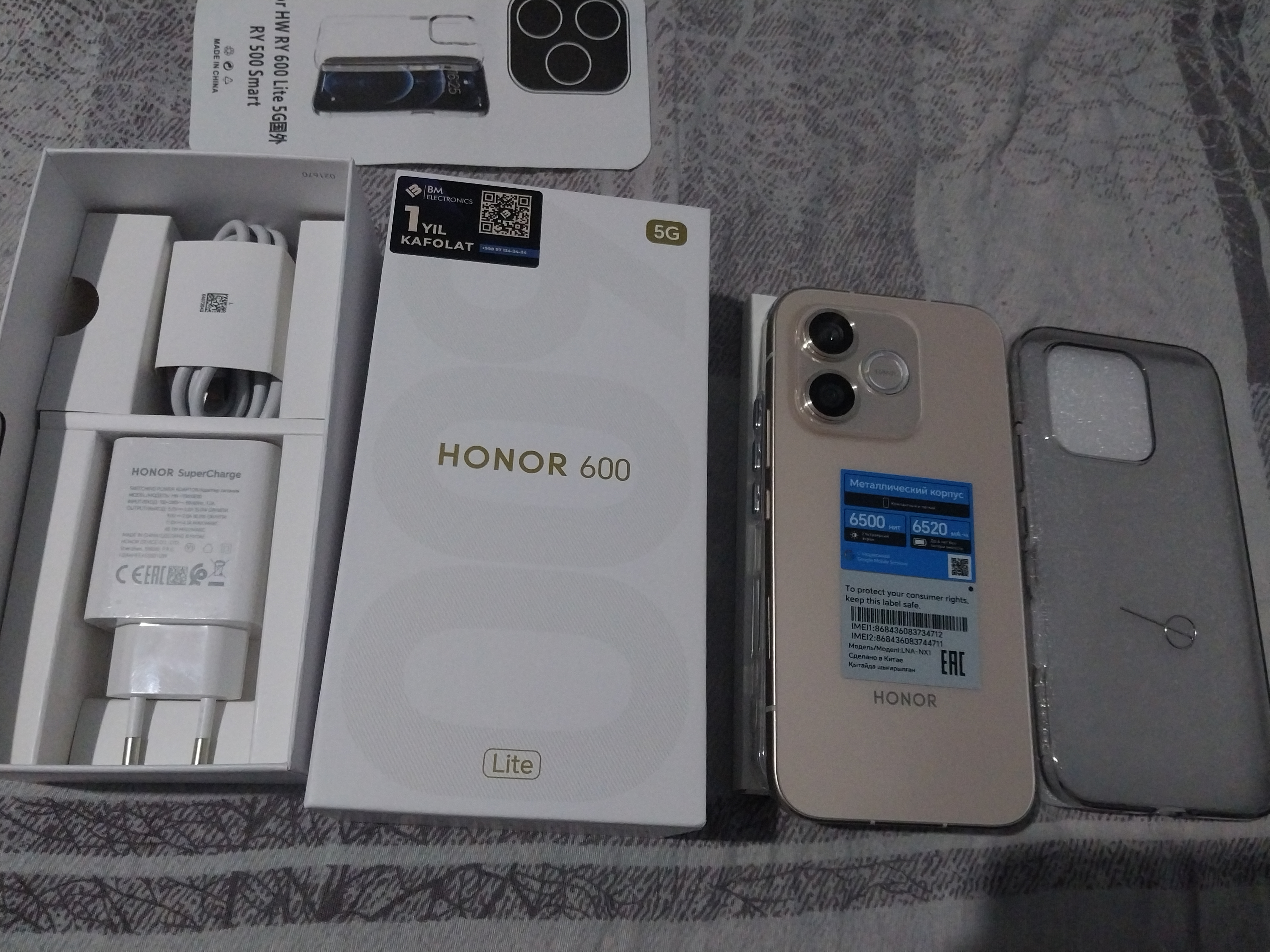 HONOR 600 Lite 5G smartfoni, AMOLED-ekran 1.5K,6520mA/soat 45Vt,108MP AI kamera, 1 yillik kafolat