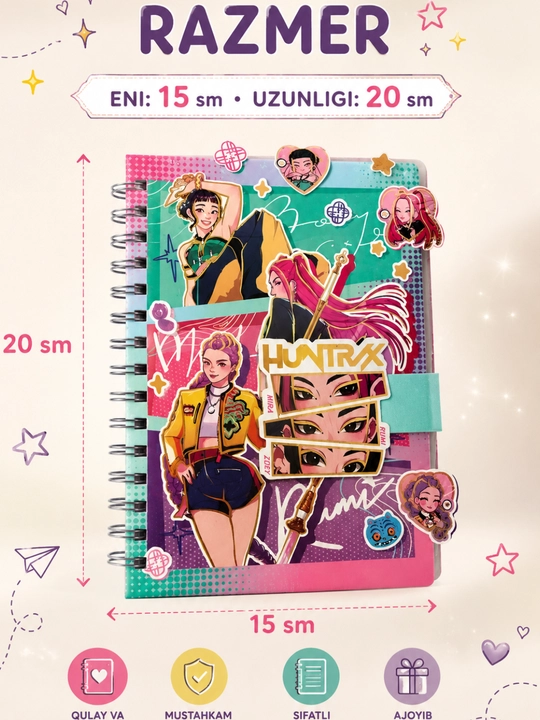 Anime bloknot HUNTR/X GOLDEN, spiral, lipuchkali, 150×200 mm