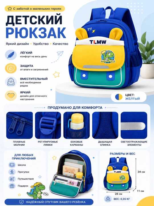 Лёгкий рюкзак для детского сада, школы, прогулок и путешествий - 