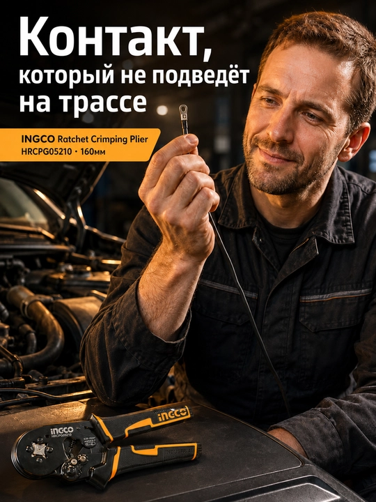 Кримпер INGCO клещи обжимные трещоточные для проводов и наконечников НШВИ 0.25-10мм²