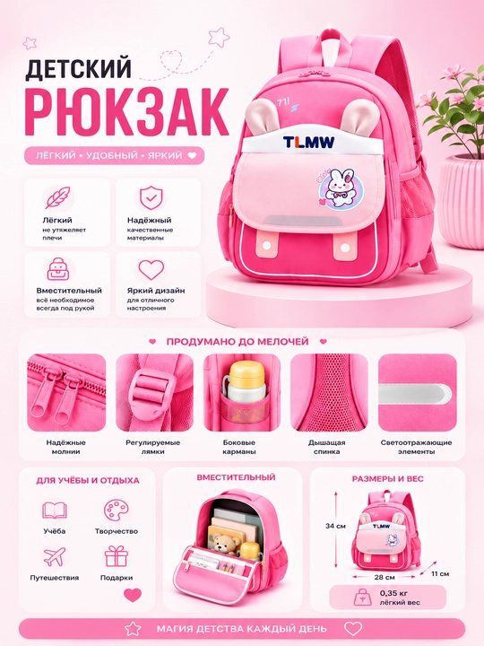 Лёгкий рюкзак для детского сада, школы, прогулок и путешествий