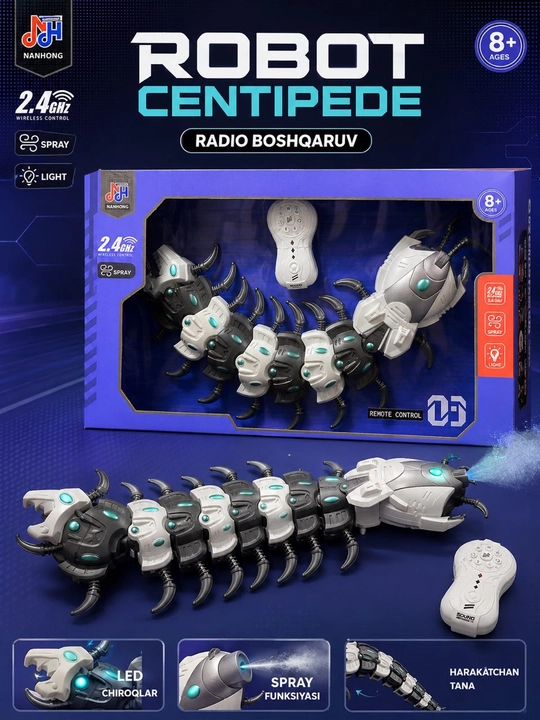 Pultli o'yinchoq robot-ko'poyoq Robot Centipede, spray va yorug'lik - 