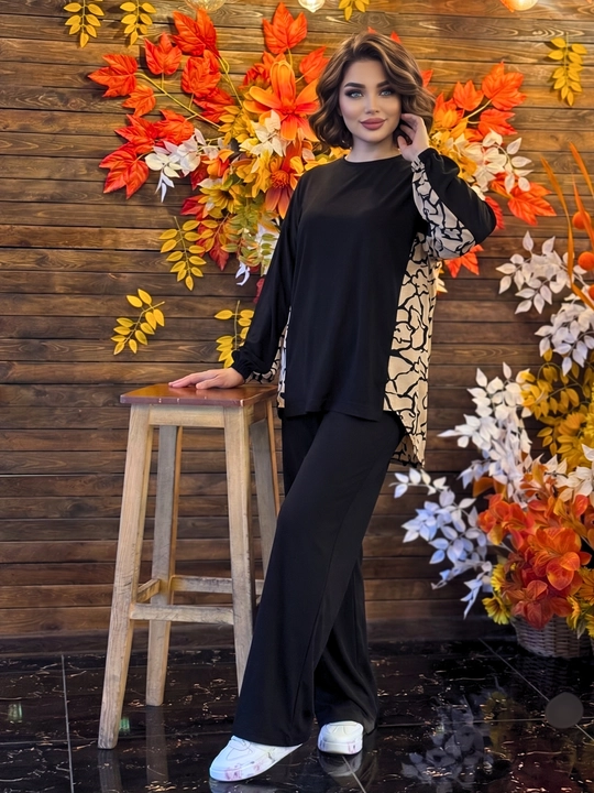 NORA 3 Ayollar kostyumi, dvoyka, keng bichim, keng shim