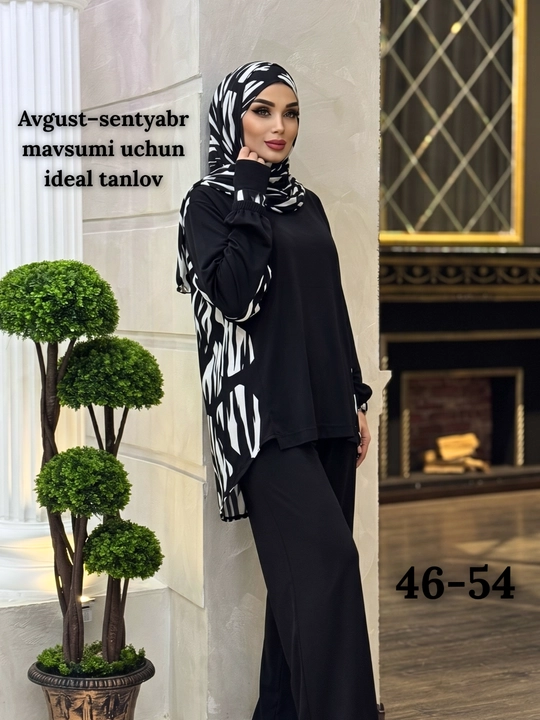 NORA 3 Ayollar kostyumi, dvoyka, keng bichim, keng shim - 