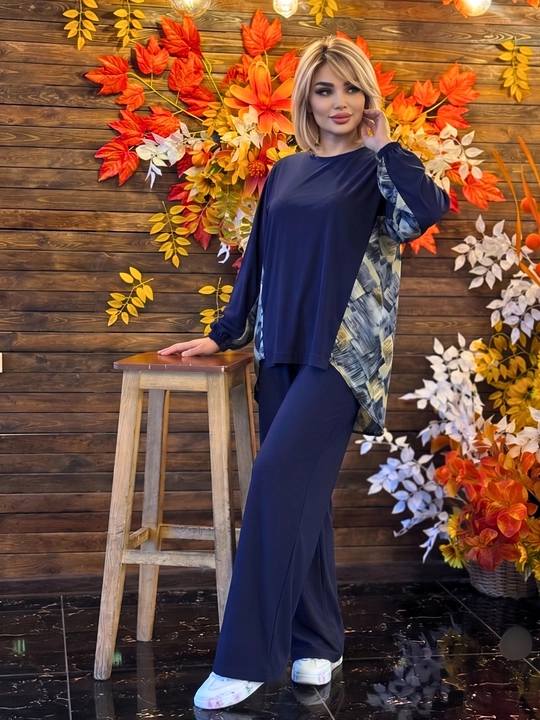 NORA 3 Ayollar kostyumi, dvoyka, keng bichim, keng shim