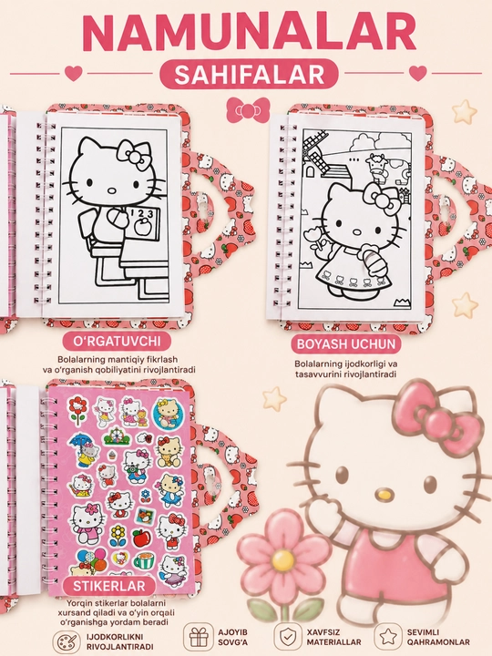 Hello Kitty bolalar uchun rang berish to'plami, chamadoncha, ijodiy rasm chizish to'plami