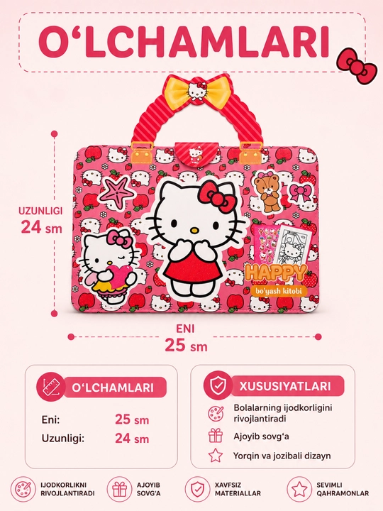 Hello Kitty bolalar uchun rang berish to'plami, chamadoncha, ijodiy rasm chizish to'plami