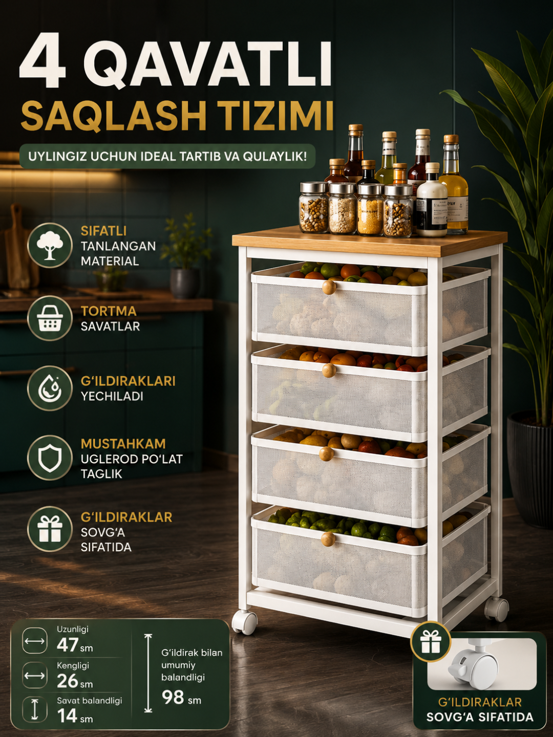 Etajerka - bu oshxonada buyumlarni saqlash uchun ishlatiladigan polga o‘rnatiladigan javon