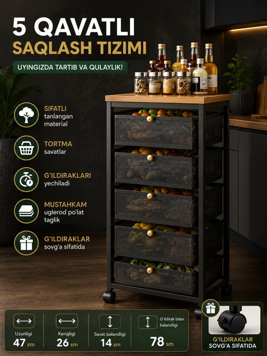 Etajerka - bu oshxonada buyumlarni saqlash uchun ishlatiladigan polga o‘rnatiladigan javon - 